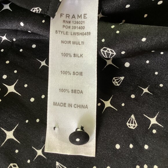 Frame Noir Diamond Sky Star Print 100% Silk Shirt Size S $289 Ruffle Button Down - Picture 6 of 15
